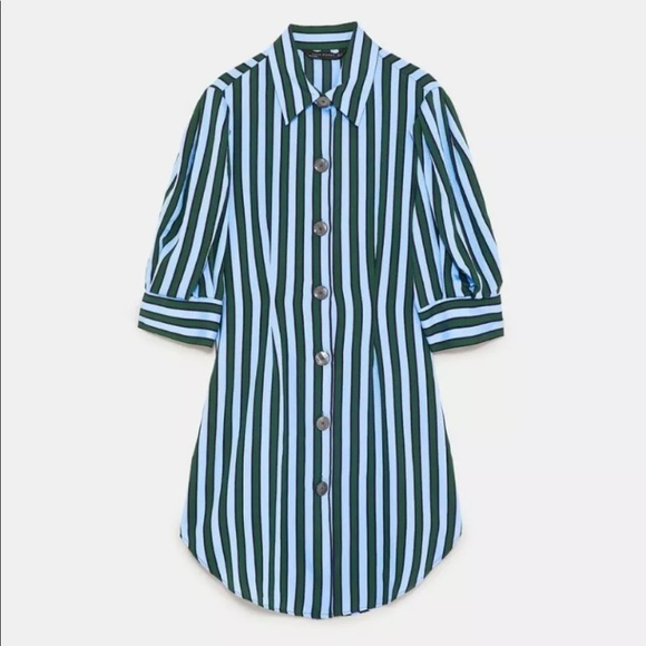 Zara blue green and black striped dress sz M - Picture 1 of 6